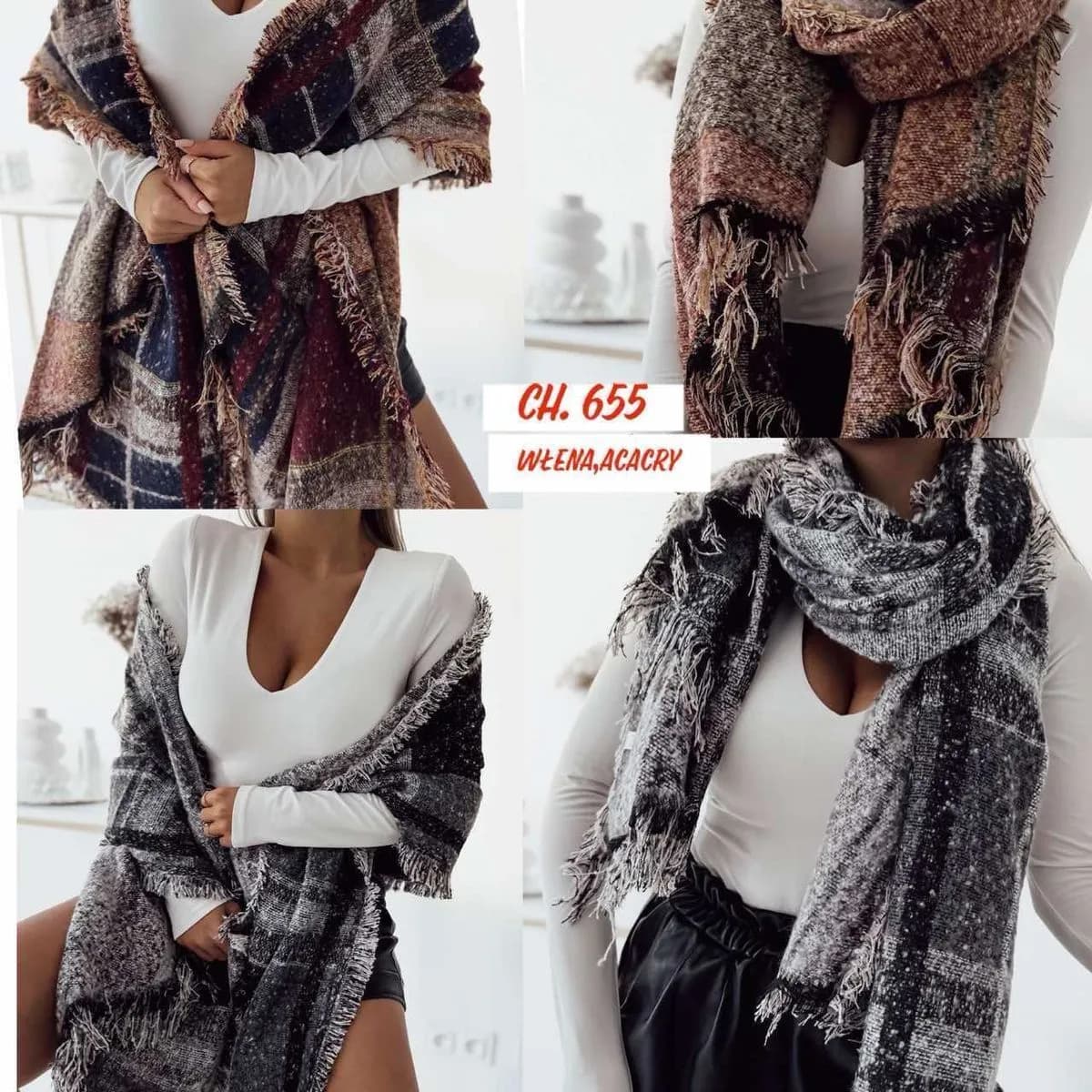 Szaliki Damskie Włóczkowe Mix Kolorów Rozmiar CH 65