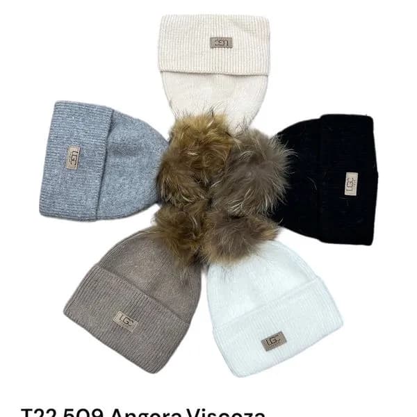 Czapki damskie z pomponem T22.509 Angora/Viscose 6 kolorów