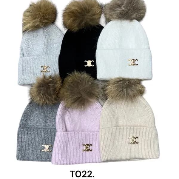Czapki damskie z pomponem 619, Angora Viscosa TO22