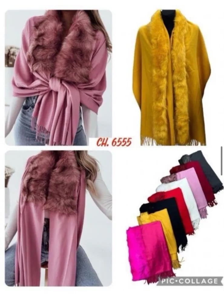 Szaliki damskie z futerkiem CHL 655, mix kolorów