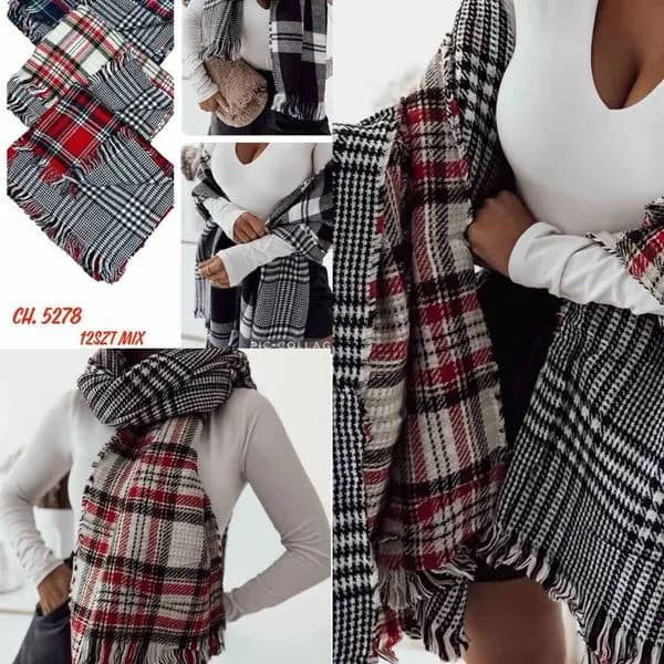 Szaliki damskie w kratę CH 5278 Mix 12 szt