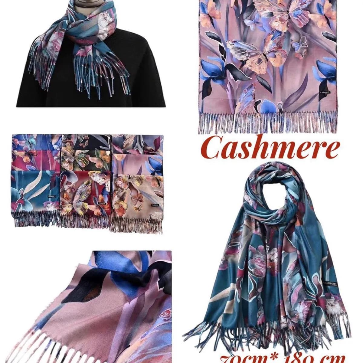 Szaliki damskie cashmere kwiatowe wzory 70x180 cm