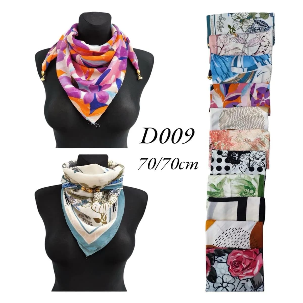 Szaliki damskie wzorzyste 70/70cm D009