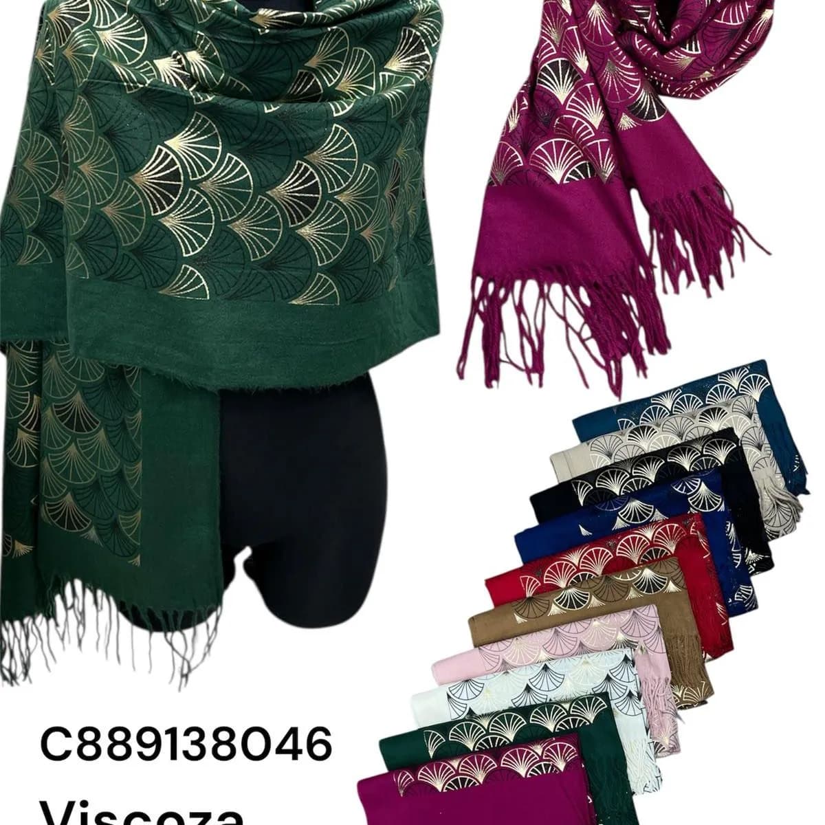 Szaliki damskie viscose z frędzlami 12 szt