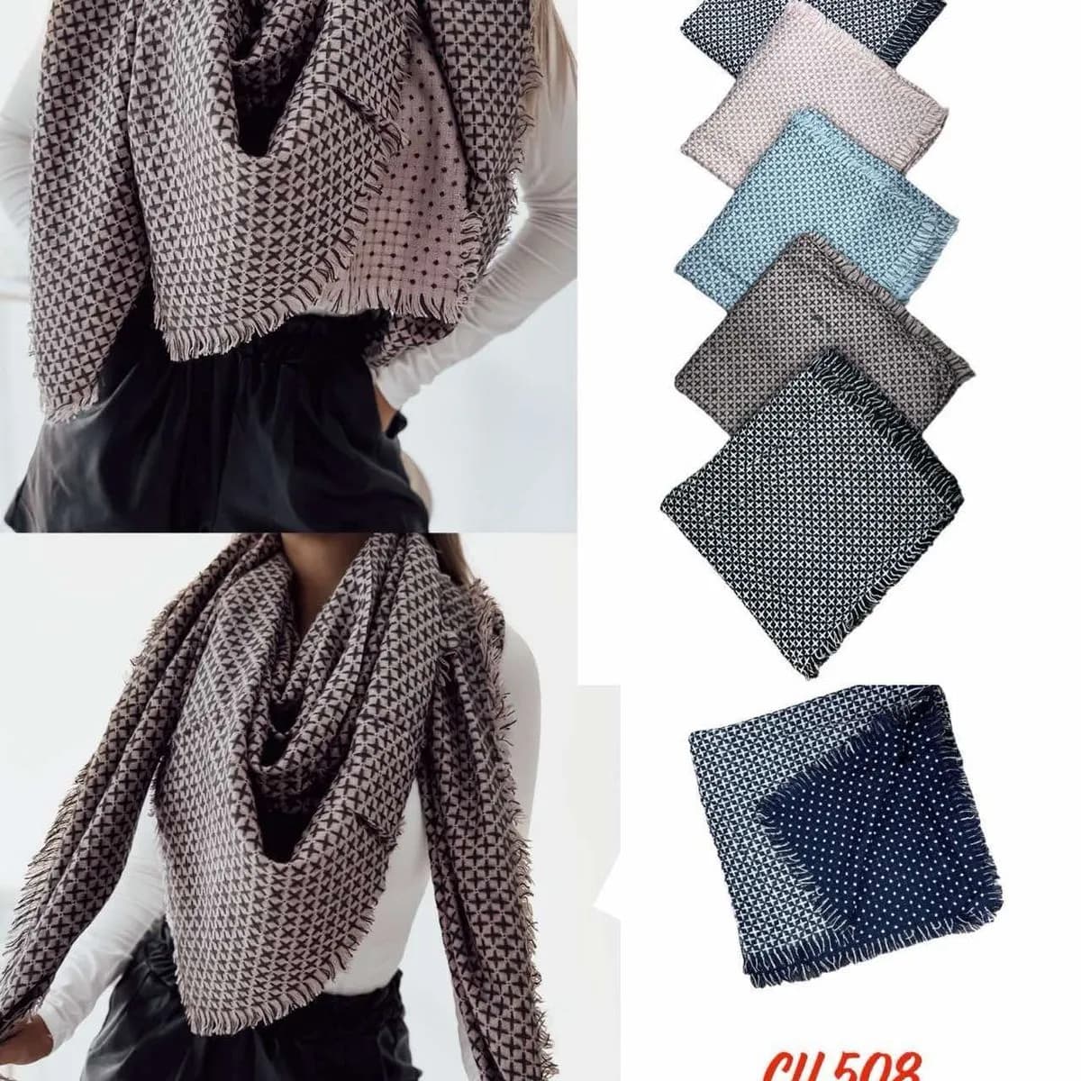 Szaliki damskie wzór kratka CH508, 12 szt/opak.