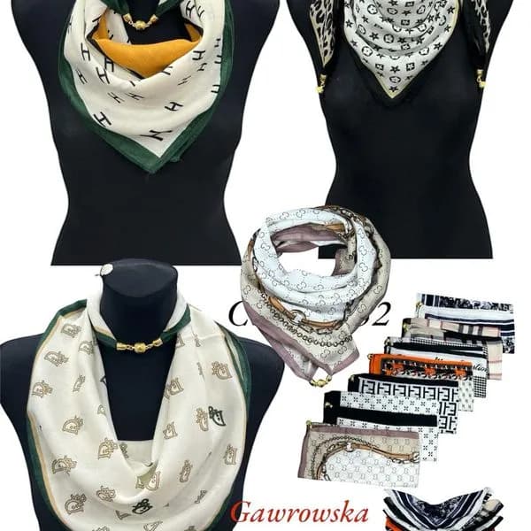 Szaliki damskie wzorzyste, mix kolorów, 12 szt/opak.