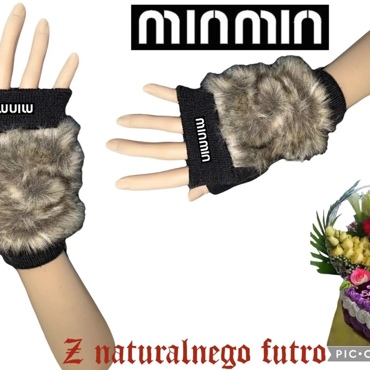 Rękawiczki damskie bez palców z naturalnego futra Minmin