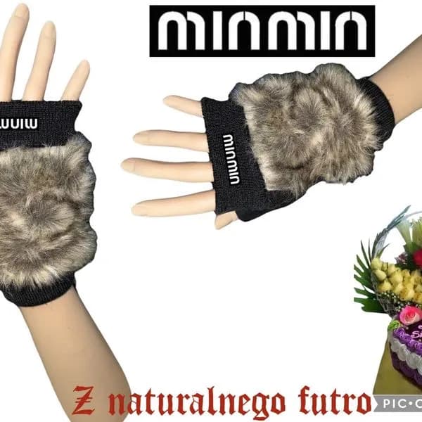 Rękawiczki damskie bez palców z naturalnego futra Minmin