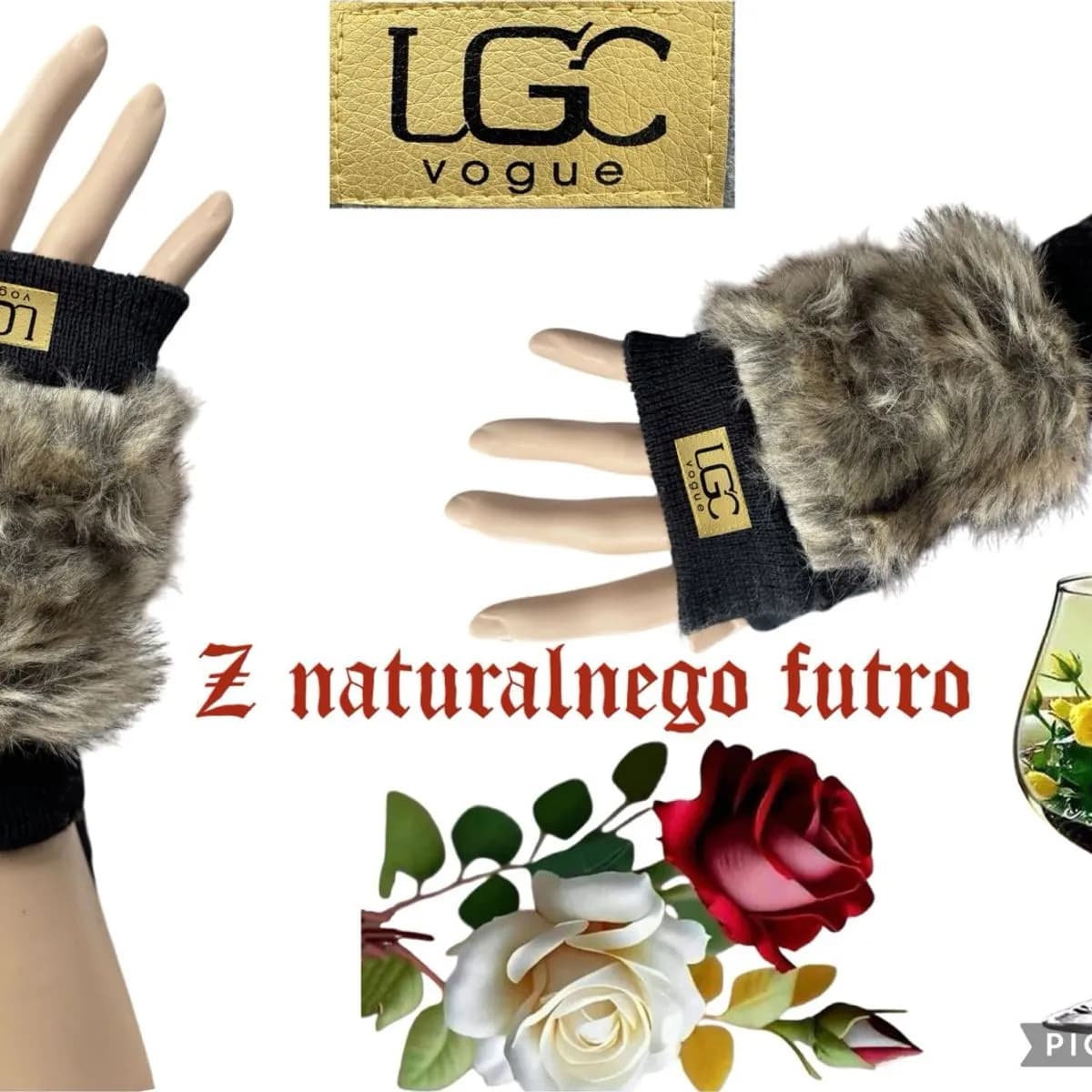 Rękawiczki damskie LGCG Vogue z futerkiem