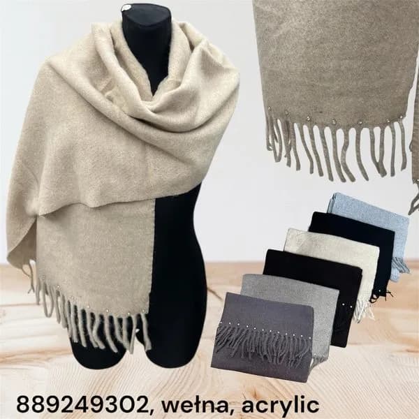 Szaliki damskie z frędzlami beżowe i szare, akryl