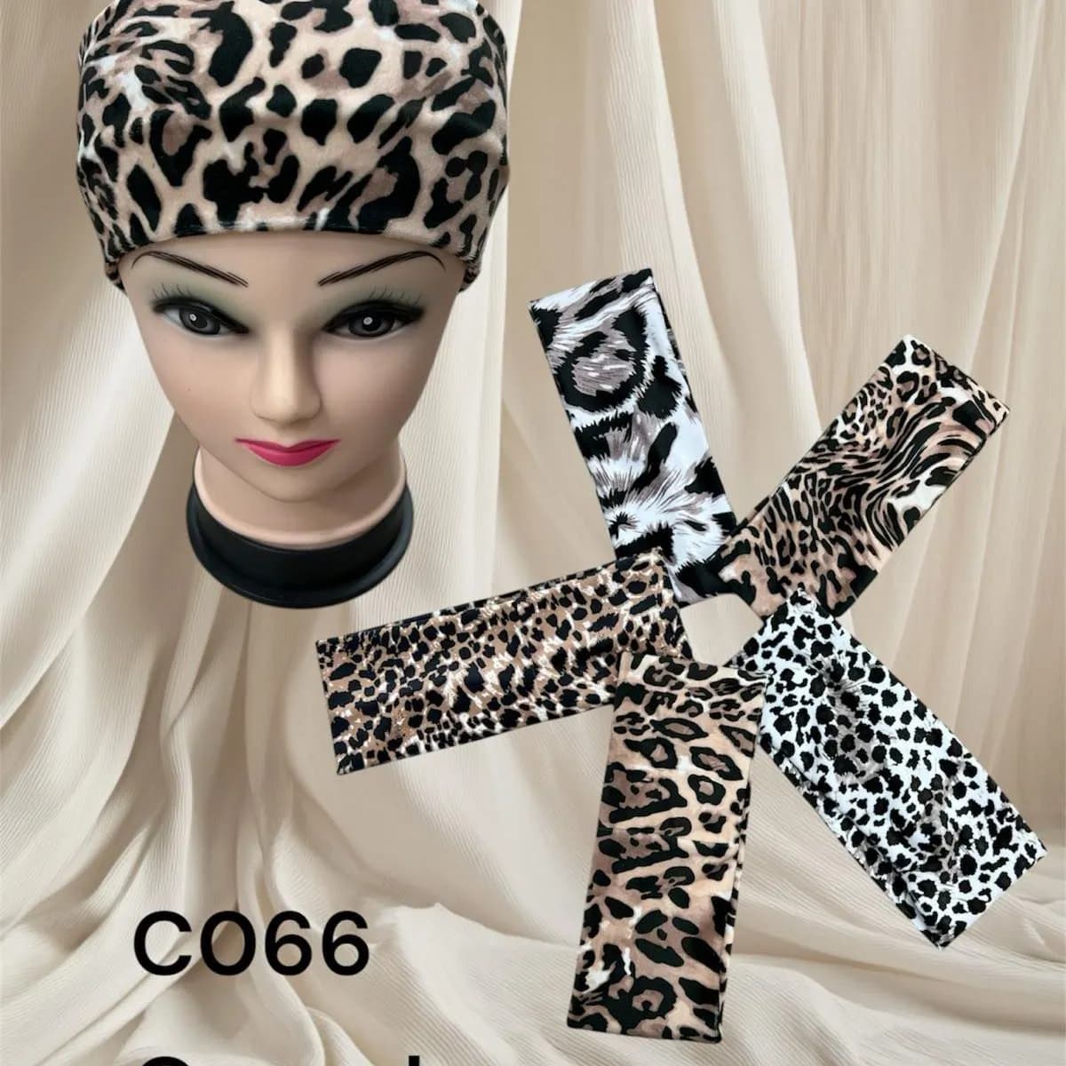 Opaska damska C066 wzór leopard czarno-biały