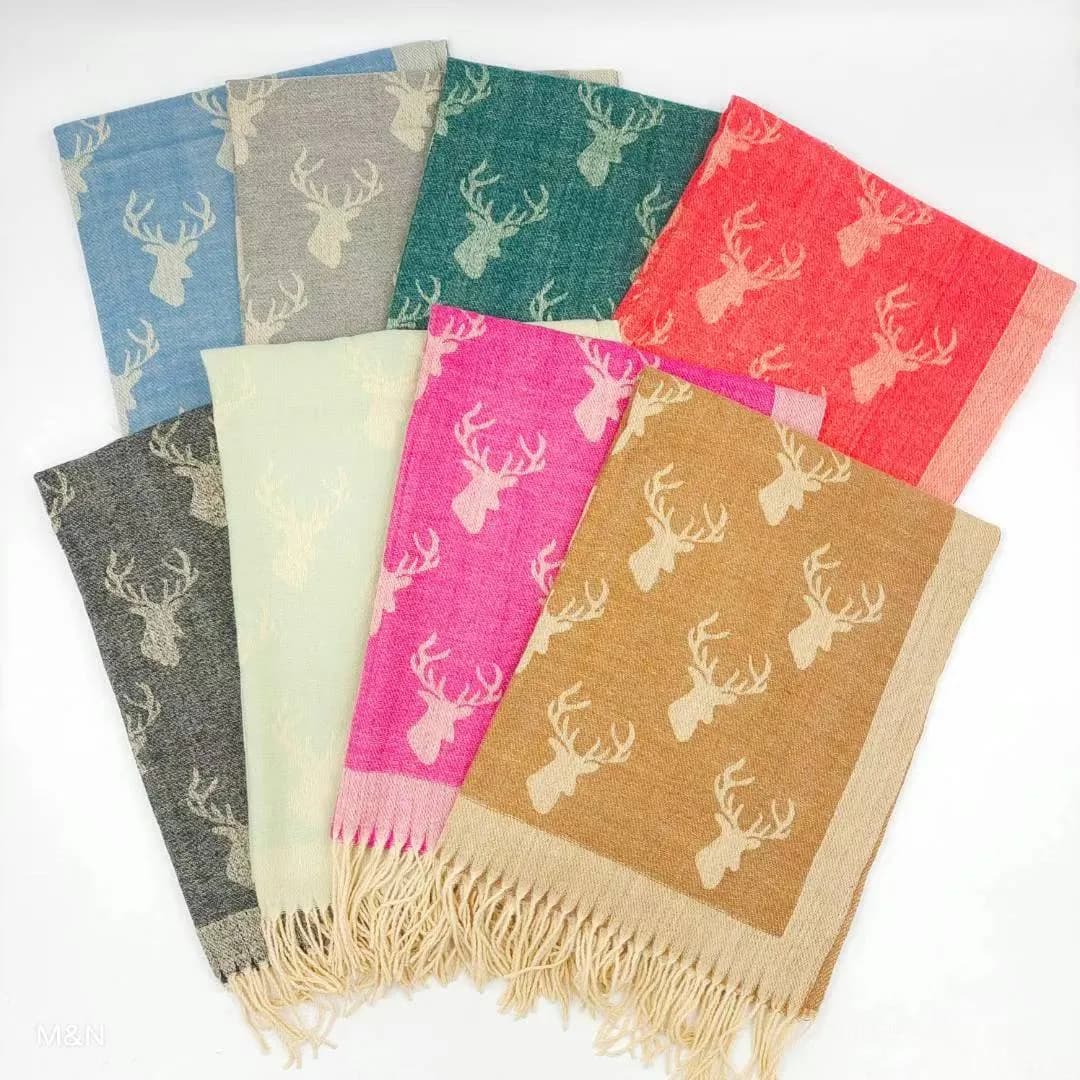 Szaliki damskie z motywem jelenia, 12 szt/opak.