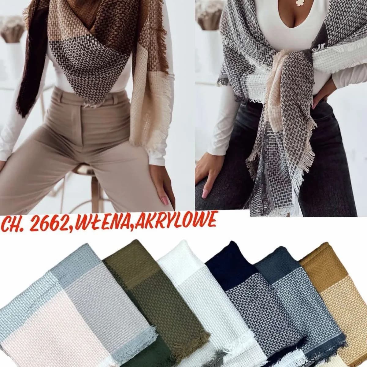 Szaliki damskie wiskoza akryl 26662, 12 szt/opak.