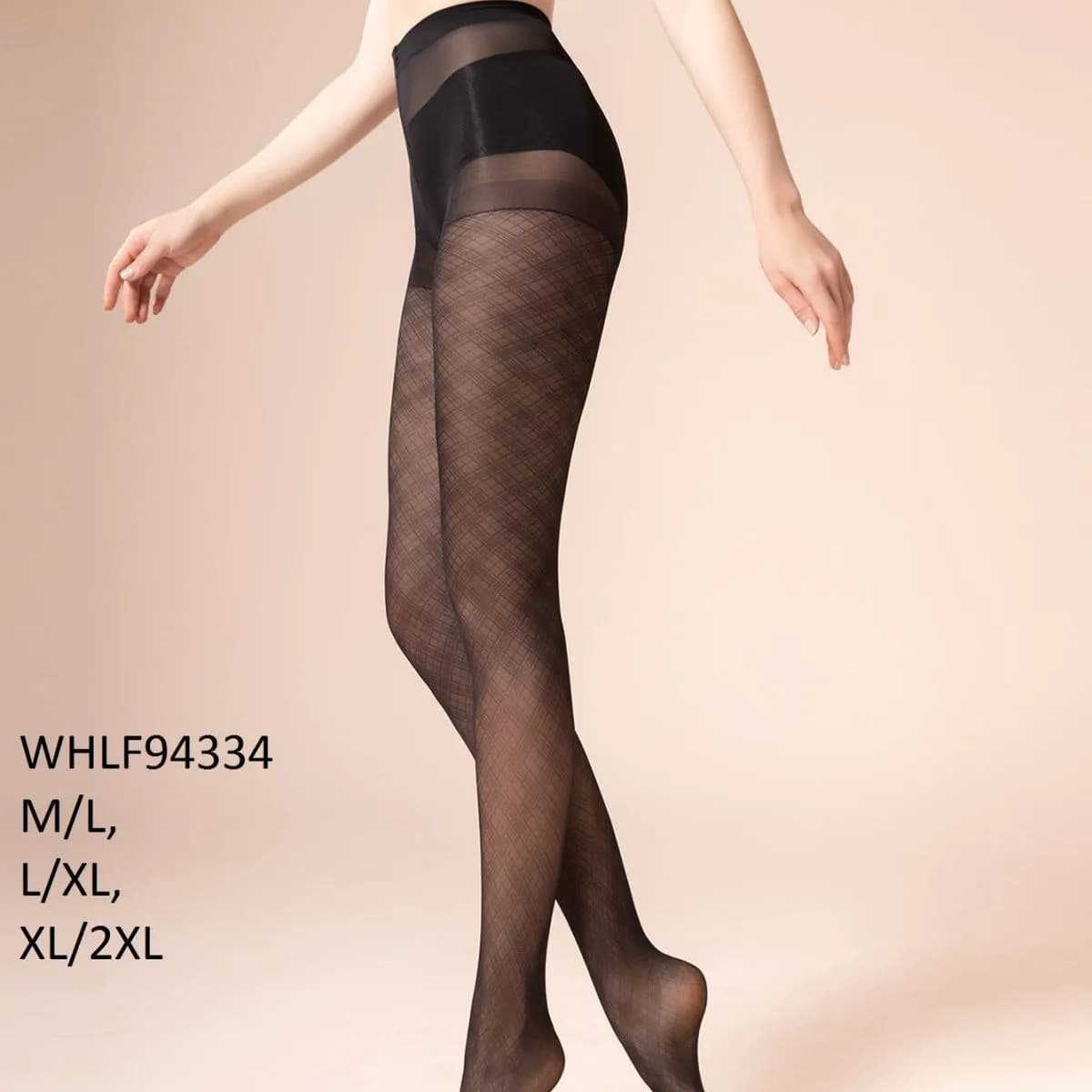 Rajstopy damskie czarne wzór kratka M/L XL 011025-167