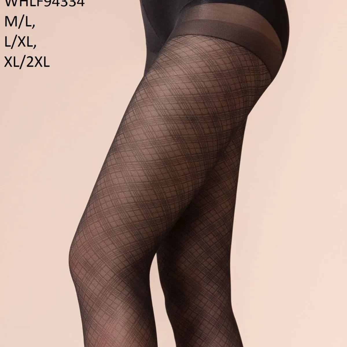 Rajstopy damskie czarne wzór kratka M/L, L/XL, XL/XXL