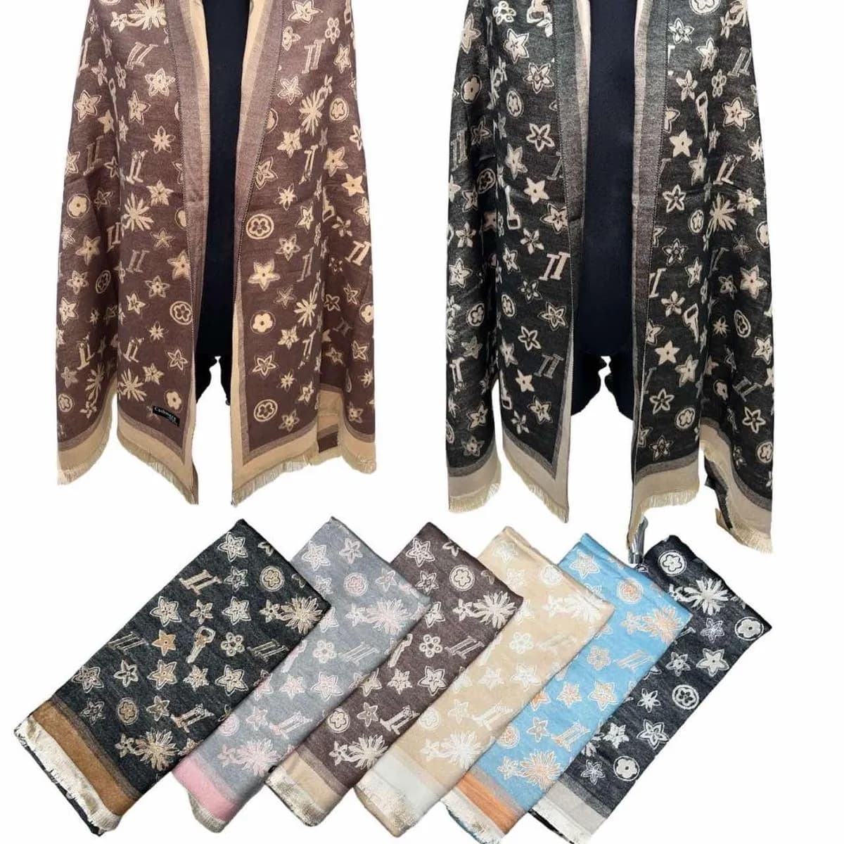 Szaliki damskie wzór gwiazdowy cashmere 12 szt/opak.