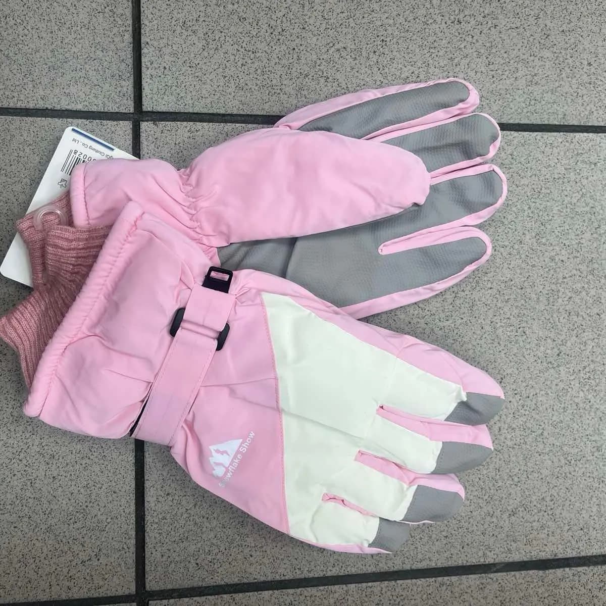 Rękawiczki Narciarskie Różowe z Szarym i Białym SKU 011025-189