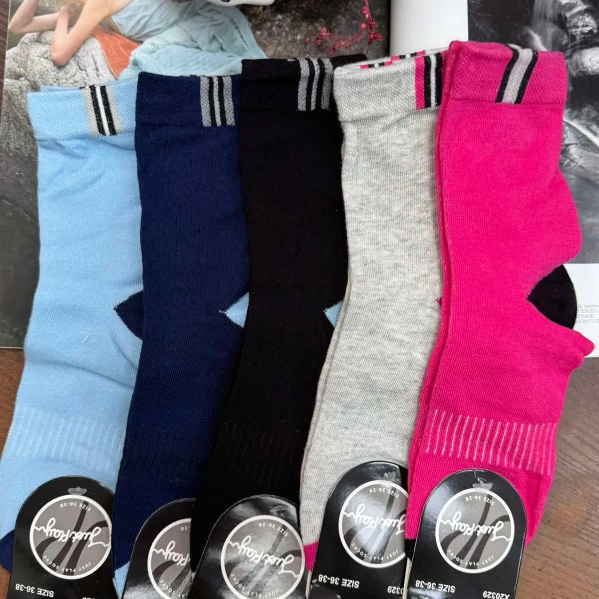 Skarpetki damskie 5 par w kolorach szary, czarny, granatowy, różowy, jasnoniebieski