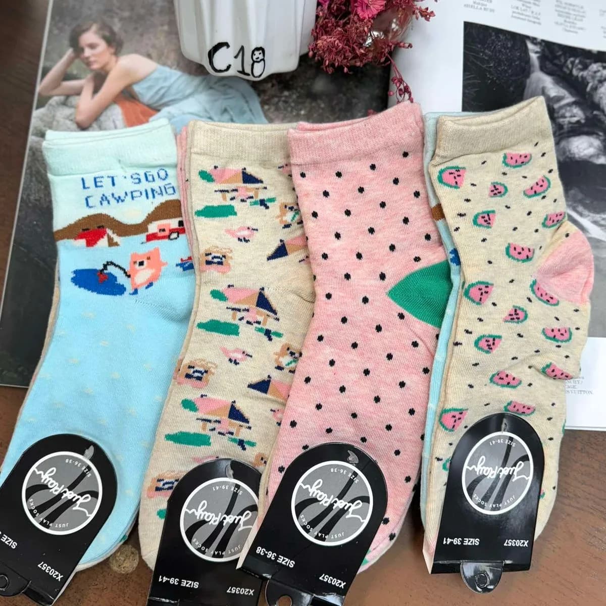 Skarpetki damskie letnie wzorzyste 5 par w opakowaniu