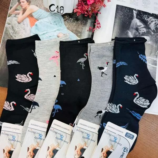 Skarpetki damskie z flamingami i łabędziami, C18