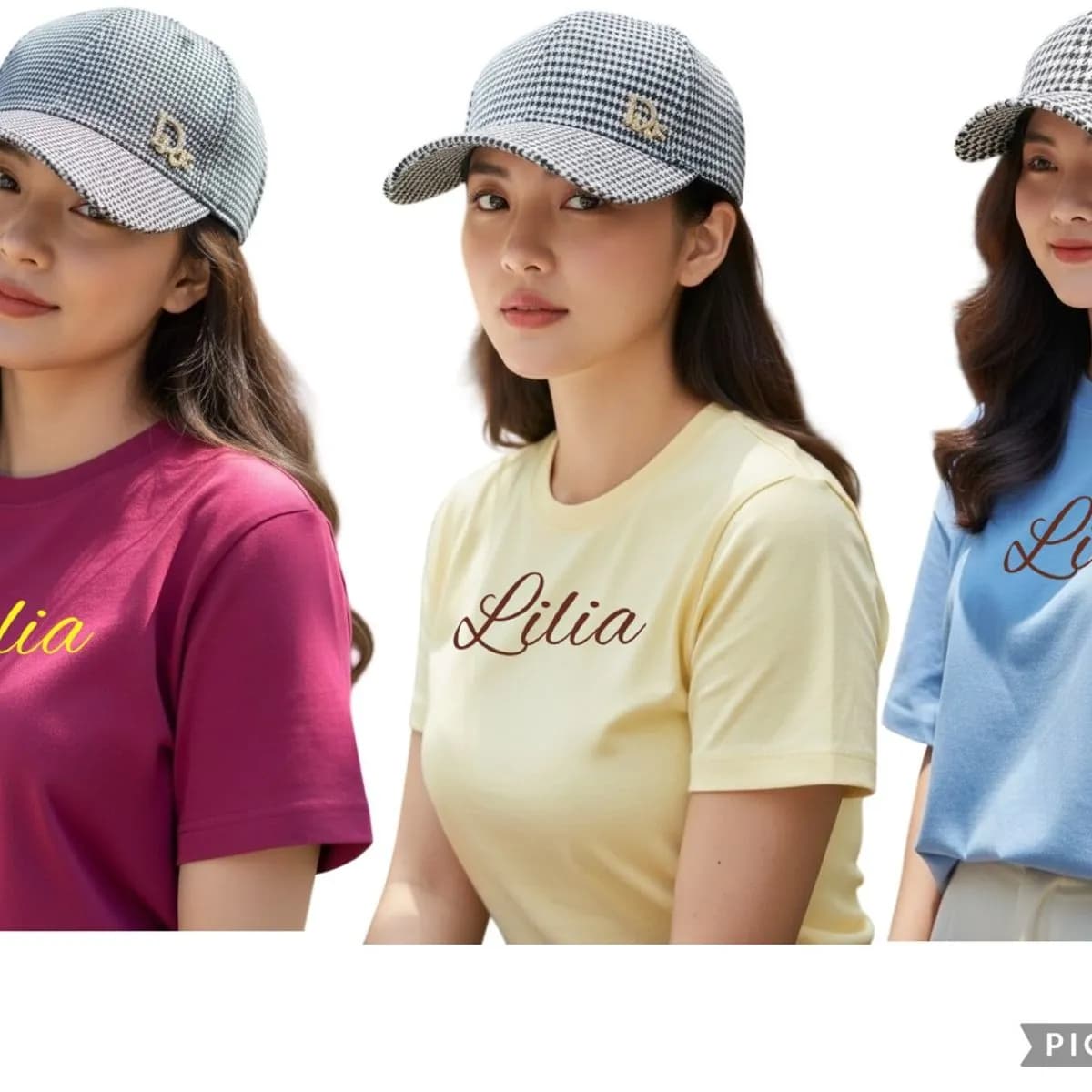 Czapki damskie w kratę szarą z logo DAKS