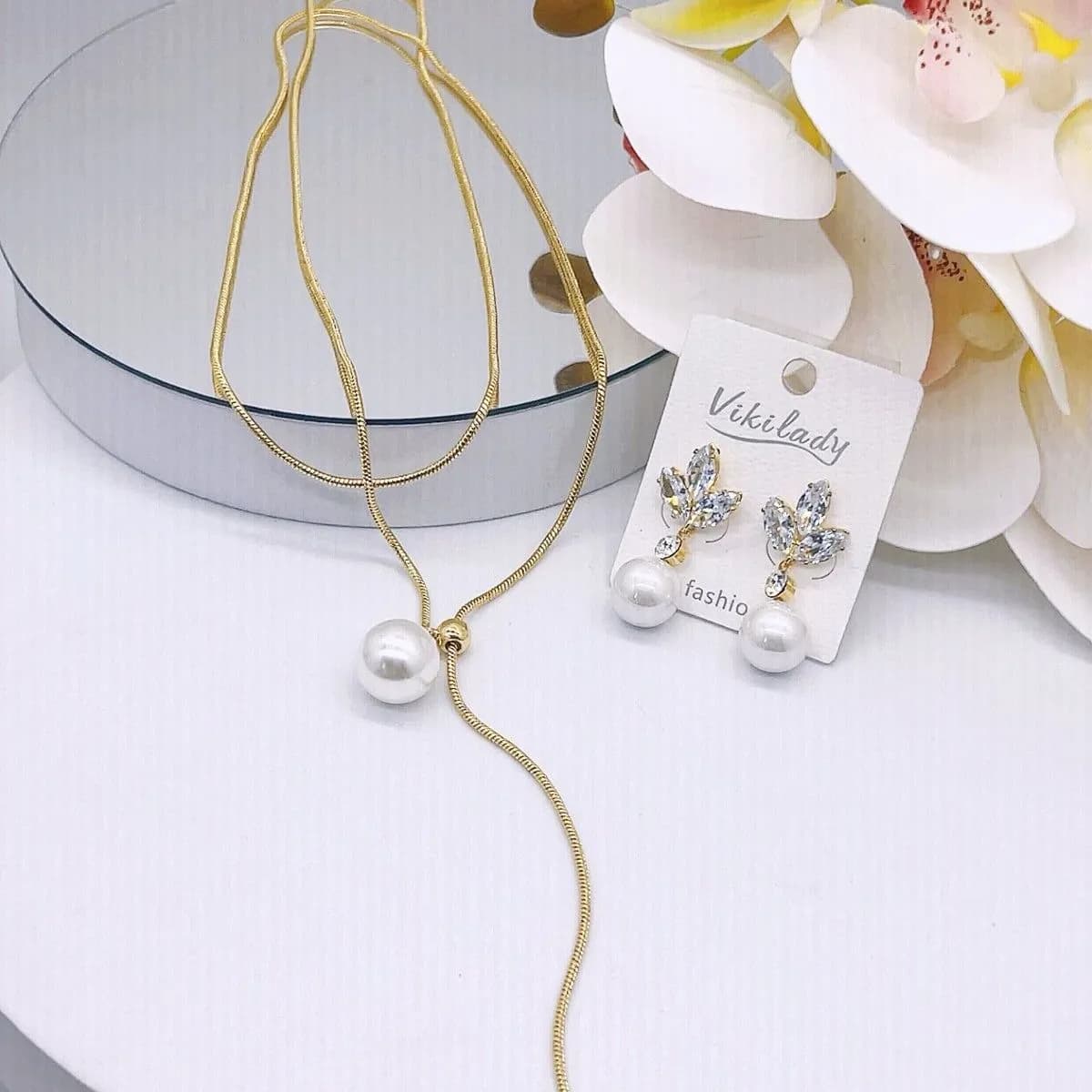 Kolczyki damskie Viklady KOŁCZYZ 010 ze złotym łańcuszkiem