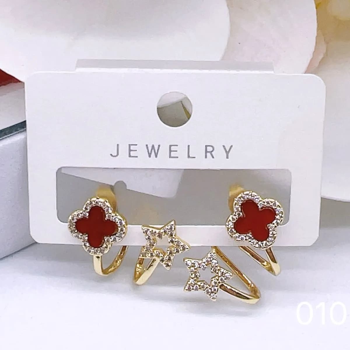 Kolczyki damskie czerwone gwiazda i kwiat 020925-150