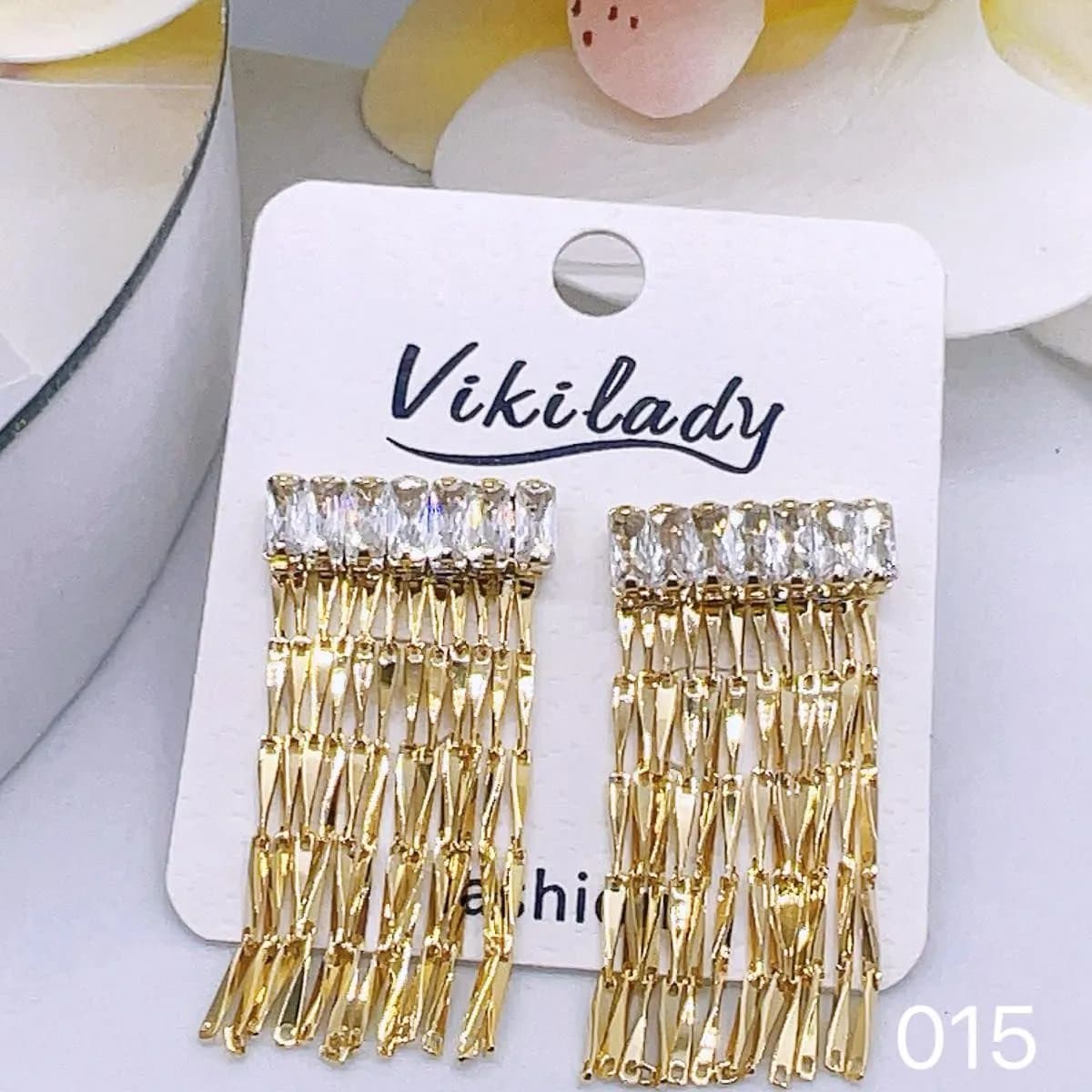 Kolczyki damskie wiszące złote z kryształkami 020925-162