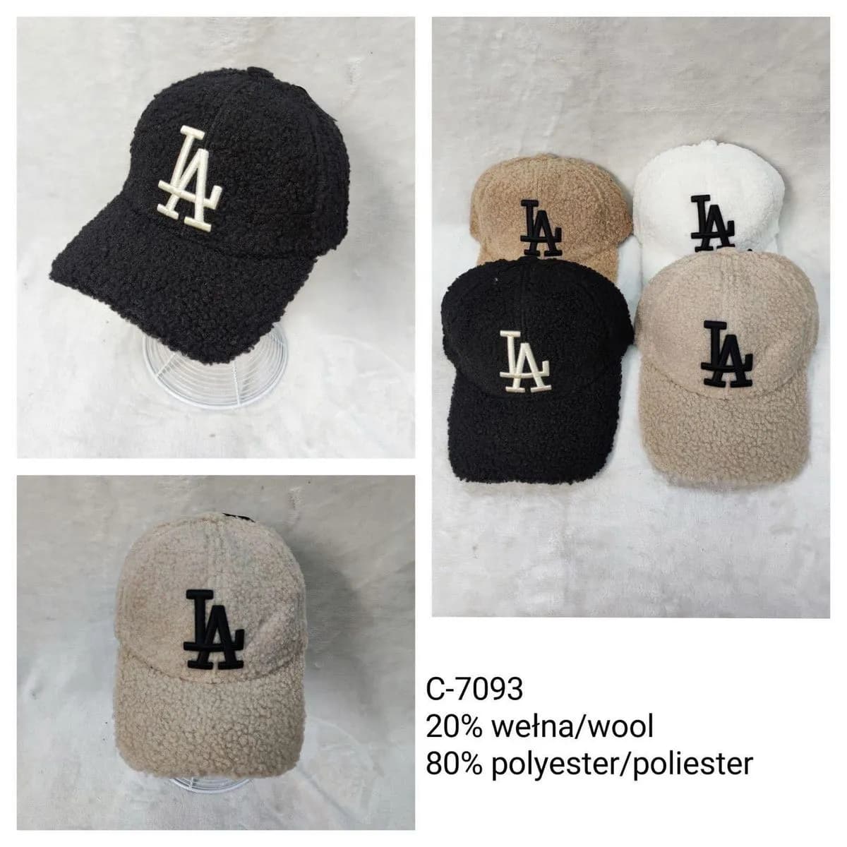 Czapki damskie teddy LA czarne beżowe białe C-7093