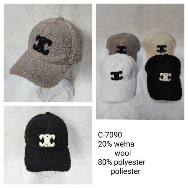 Czapki damskie futrzane 80% poliester 20% wełna C-7990