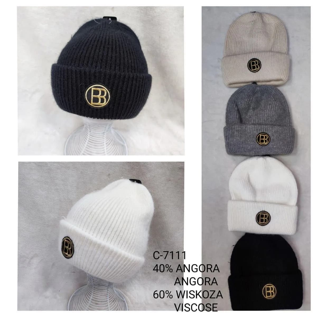 Czapki damskie beanie 40% angora 60% wiskoza C-7111