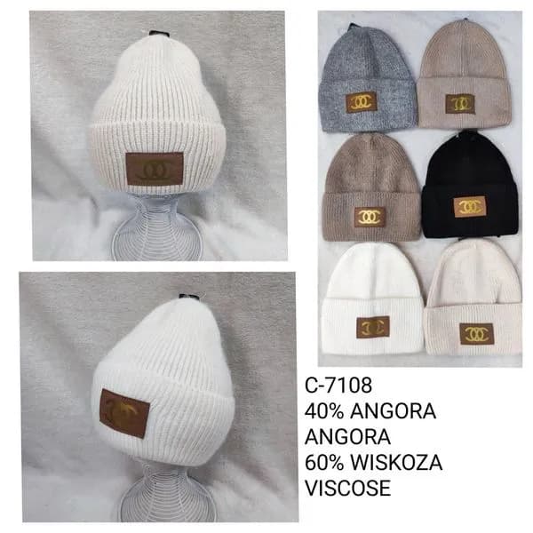 Czapki damskie beanie 40% angora C-7108