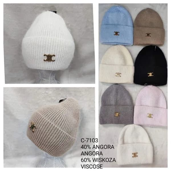 Czapki damskie beanie 40% angora 60% wiskoza C-7103