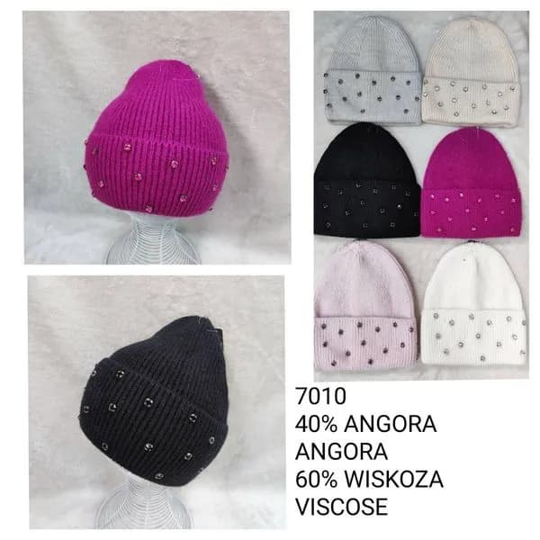 Czapki damskie beanie z cekinami 40% angora 60% wiskoza