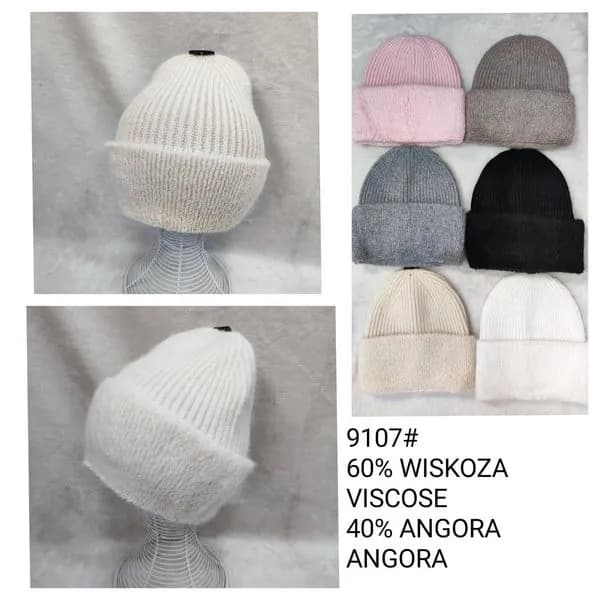 Czapki damskie dzianinowe 60% wiskoza 40% angora 9107#