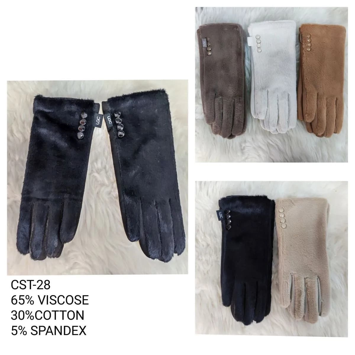 Rękawiczki damskie futerkowe 63% wiskoza 30% bawełna 5% spandex