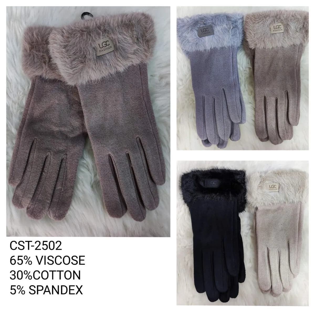 Rękawiczki damskie futrzane 30% wiskoza 30% bawełna 5% spandeks