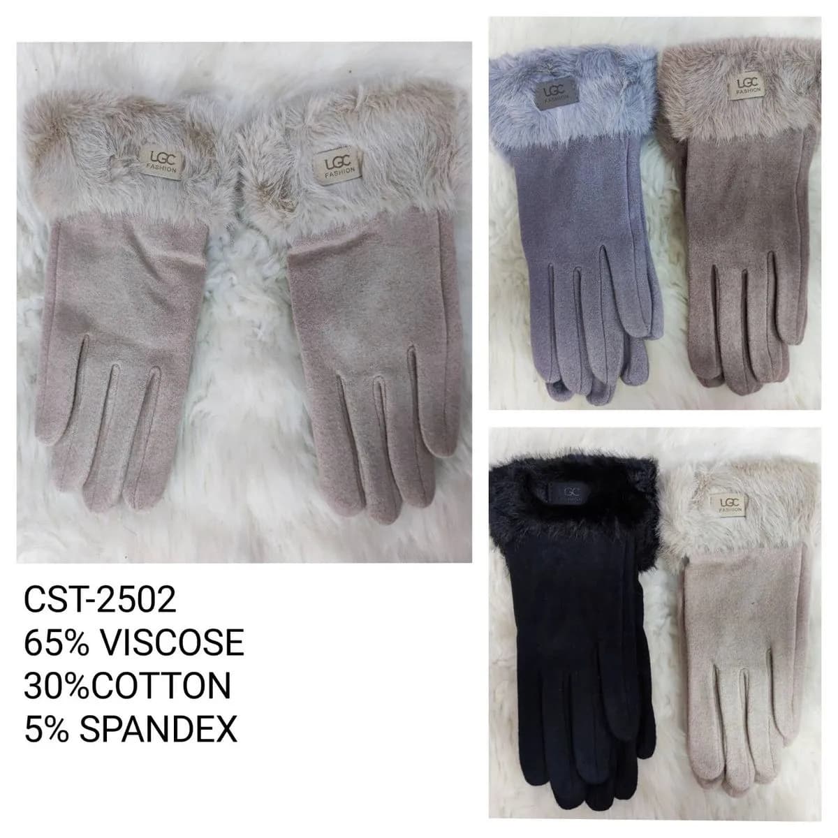 Rękawiczki damskie futrzane 95% bawełna CST-2502