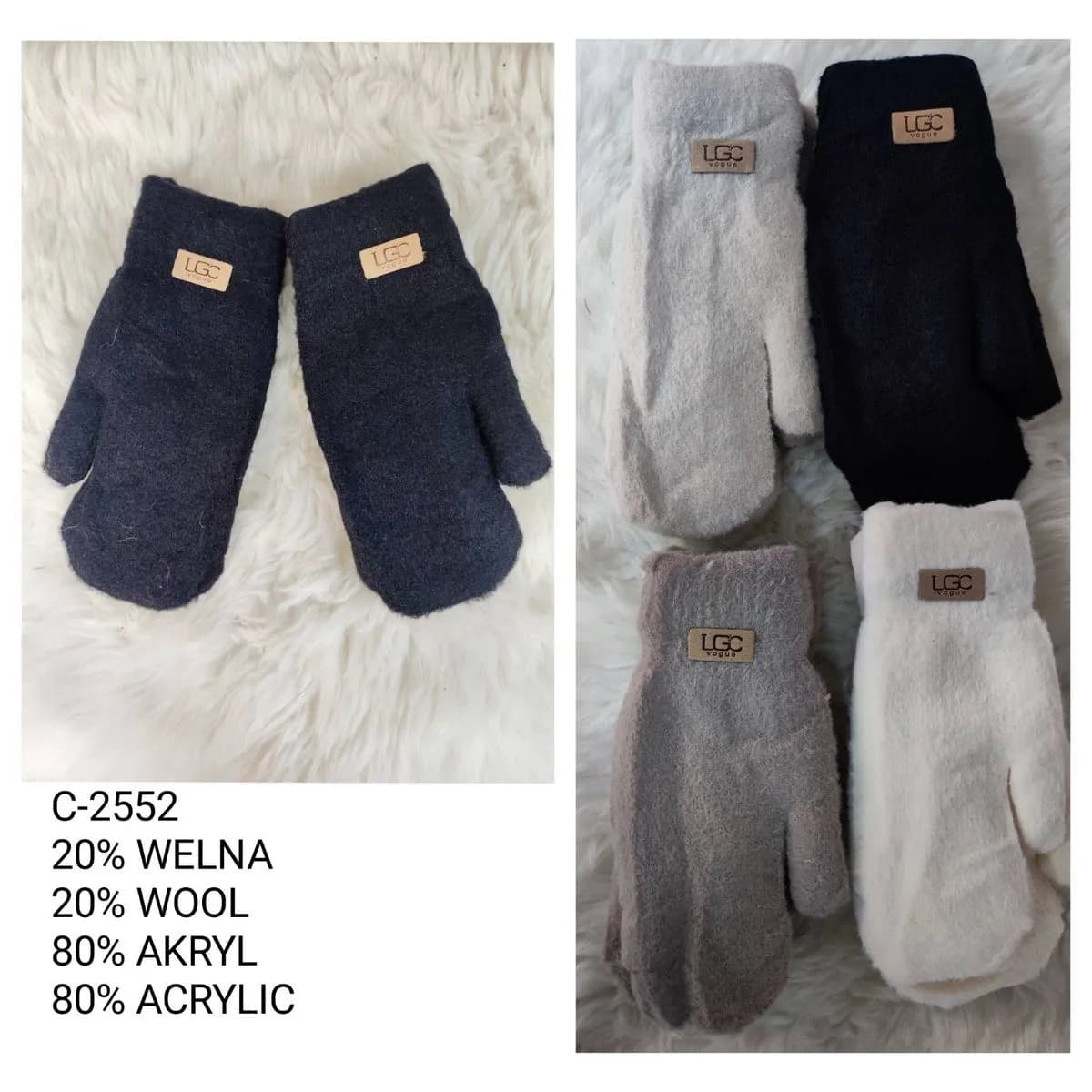 Rękawiczki damskie UGG wełniane 80% akryl C6552