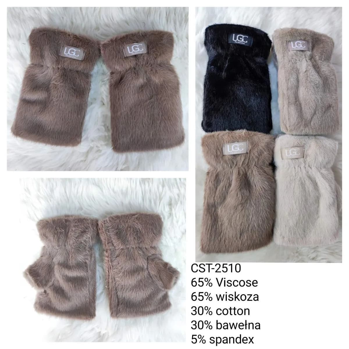 Rękawiczki damskie futrzane 65% wiskoza beżowe/brązowe/czarne