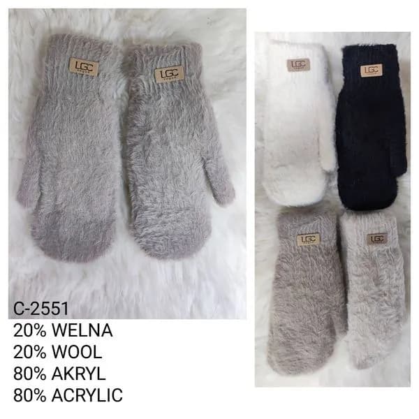 Rękawiczki damskie futrzane LGC 20% wełna 80% akryl