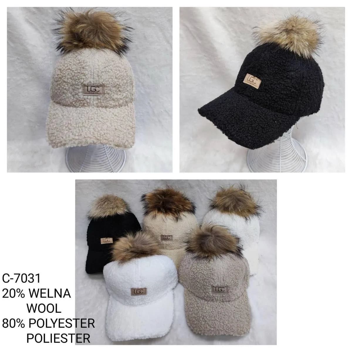 Czapki damskie z pomponem UGG beżowa i czarna