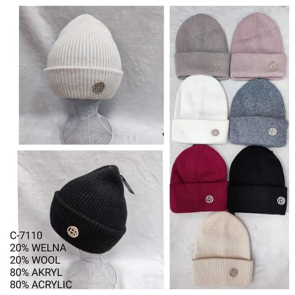 Czapki damskie beanie 20% wełna 80% akryl