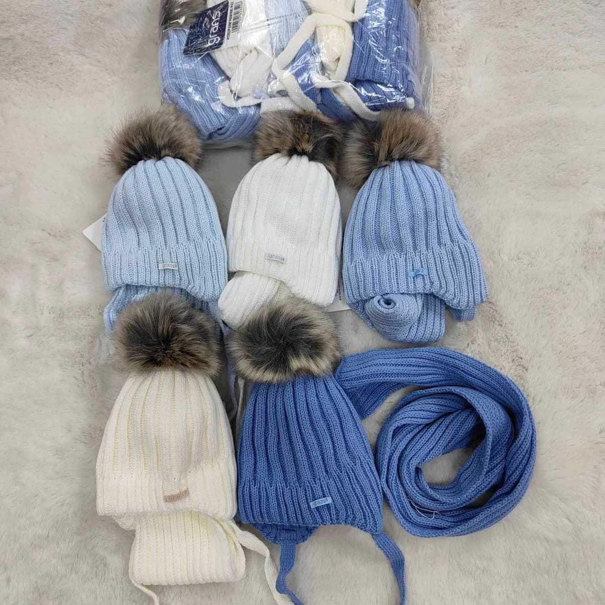 Komplet Czapki Komin dla Dzieci 36-40 niebieski/biały