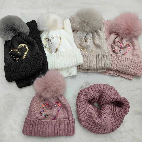 Komplet Czapki Komin dla Dzieci 46-50 Różne Kolory