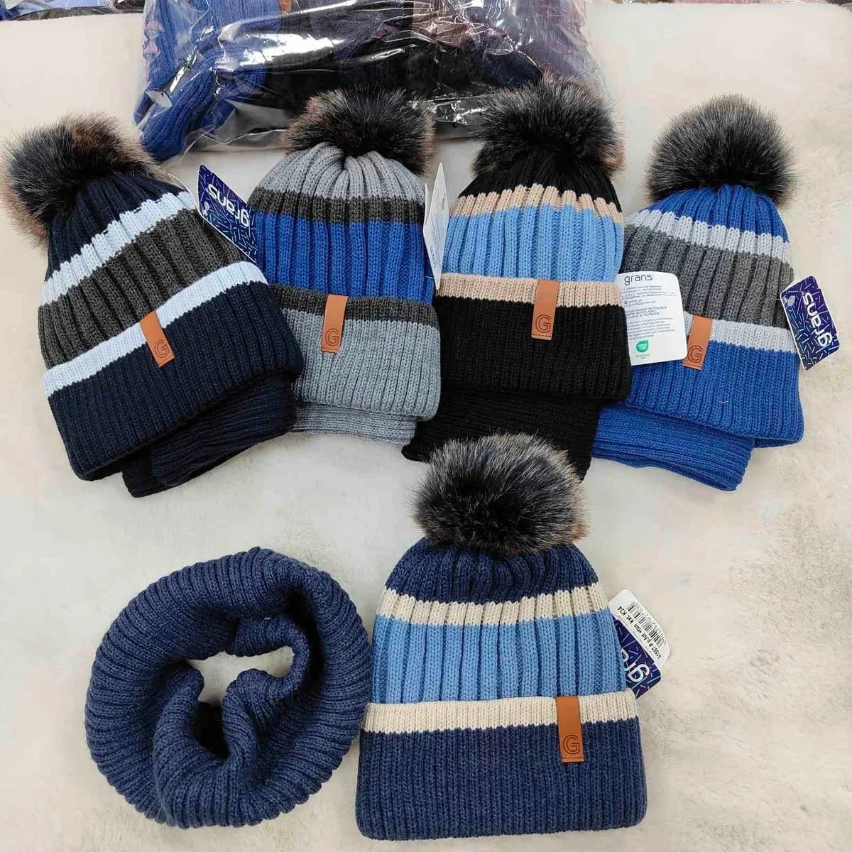 Komplet Czapki Komin dla Dzieci 52-54 Granatowy/Czarny