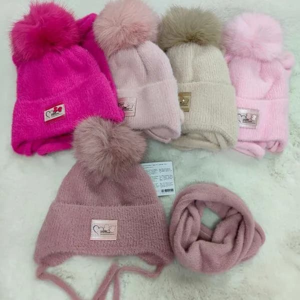 Komplet Czapki Komin dla Dzieci 46-50 Różne Kolory