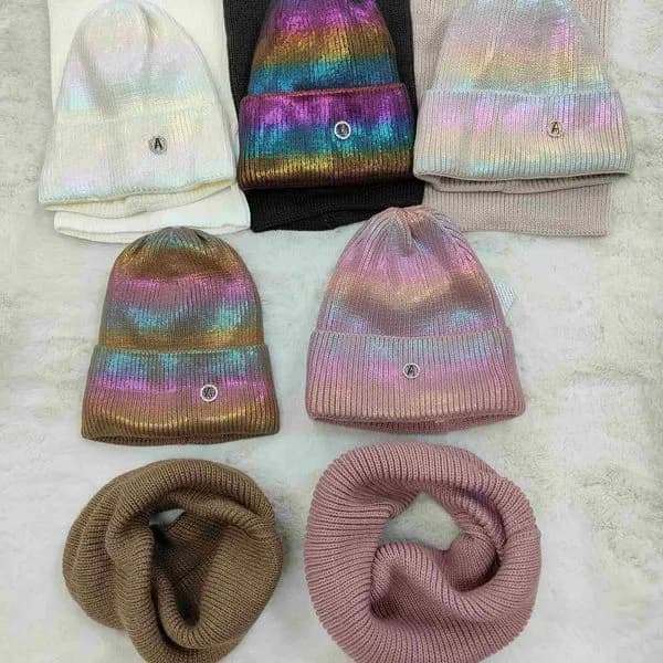 Komplet czapki i komina dla dzieci 50-54cm, błyszczący