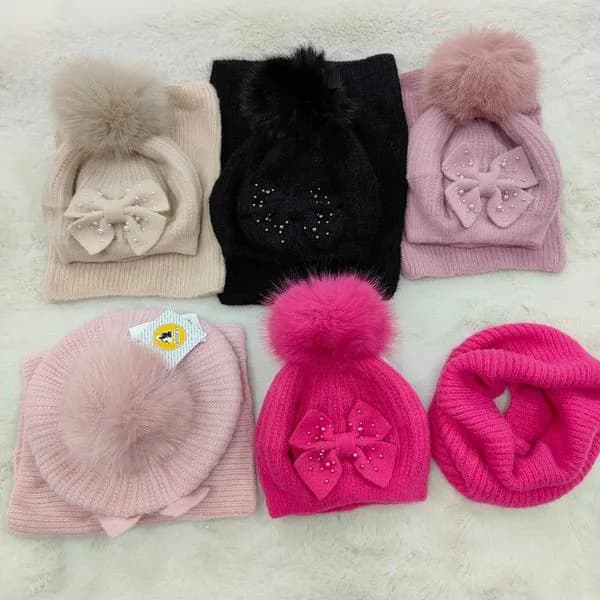 Komplet Czapki Komin dla Dzieci 46-50 Różne Kolory