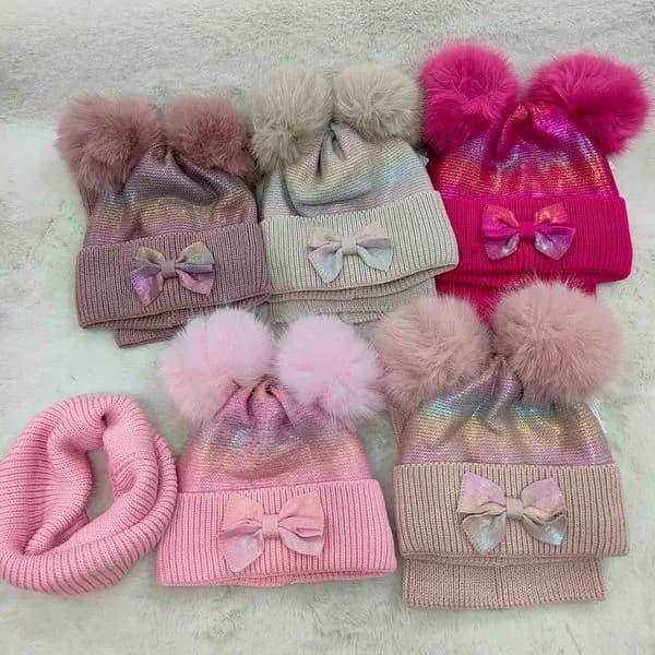 Komplet czapki i komina dla dzieci 48-50 z pomponami